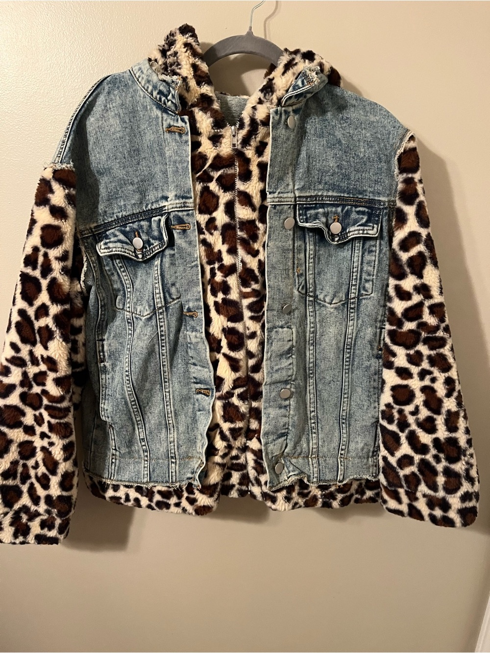 12pm denim jacket with leopard print lining